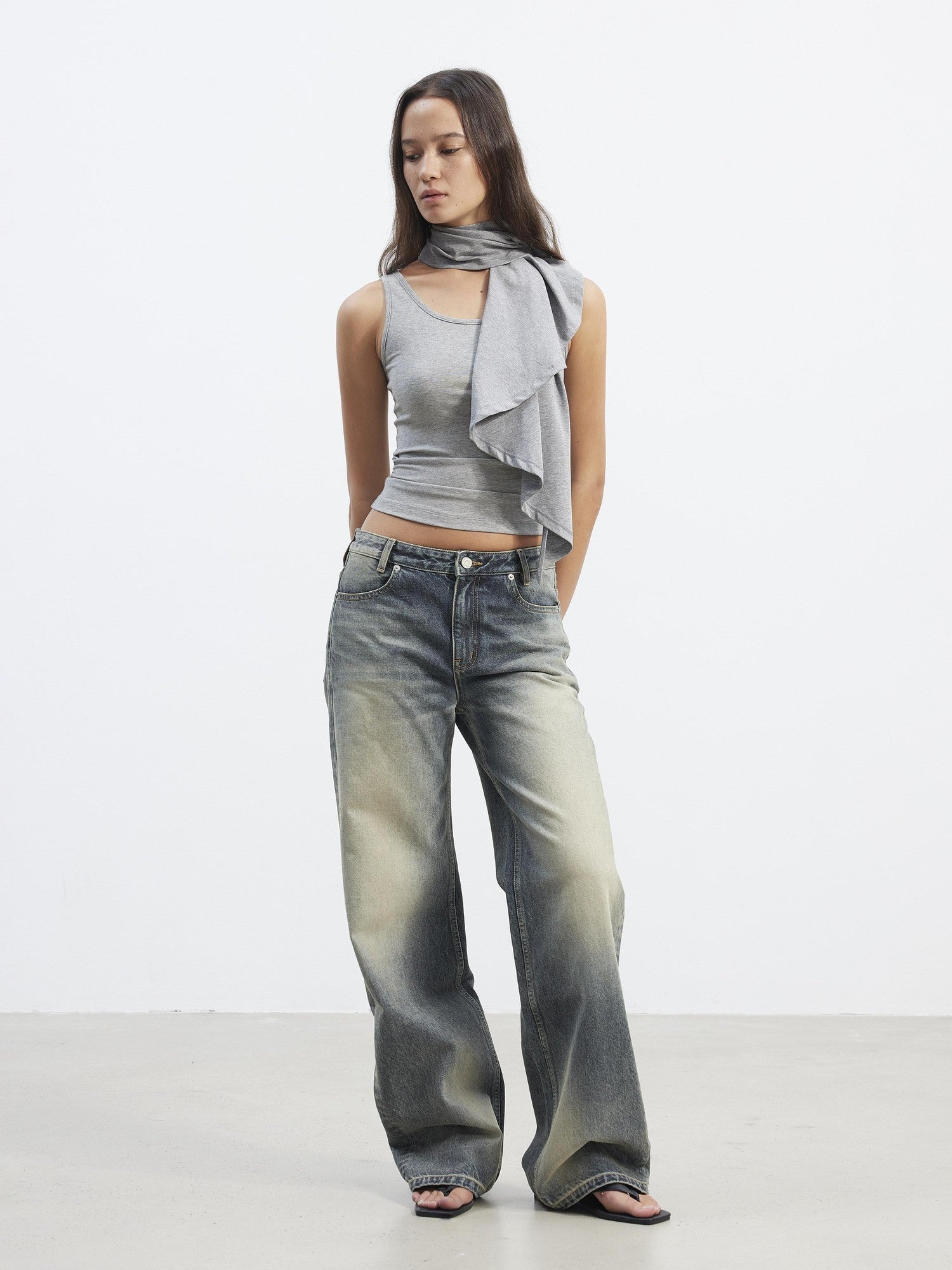 AFTADAWN Cropped Removable Overlay U Neck H Cut Women&