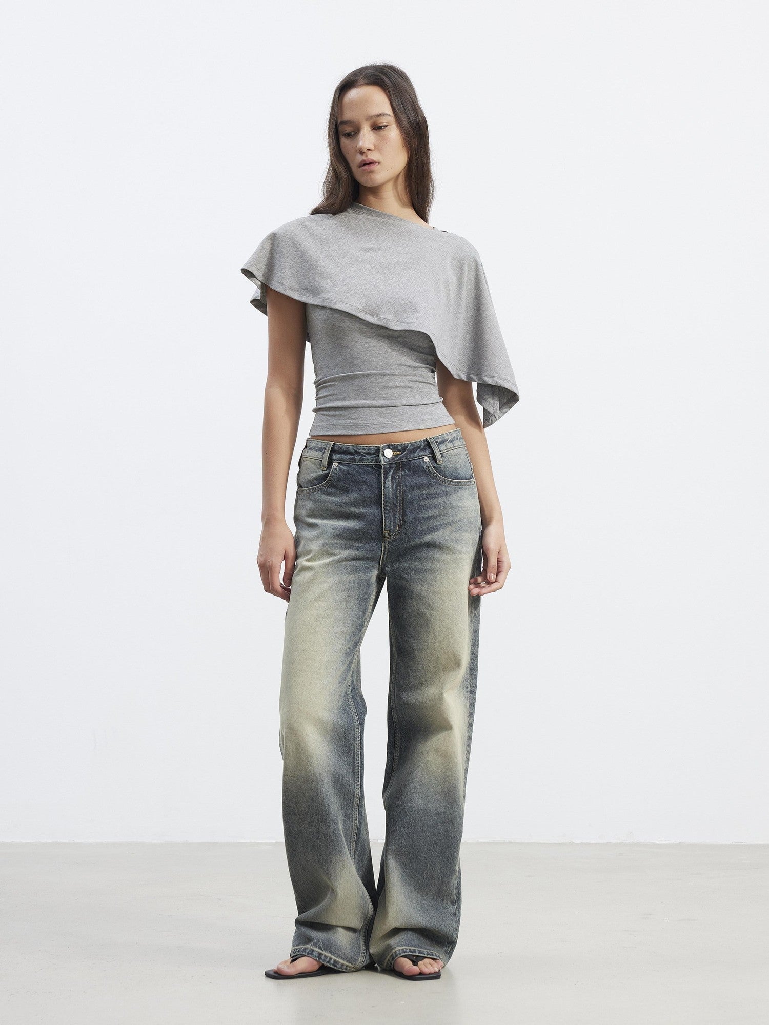 AFTADAWN Cropped Removable Overlay U Neck H Cut Women&