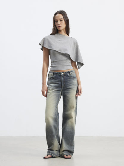 AFTADAWN Cropped Removable Overlay U Neck H Cut Women&