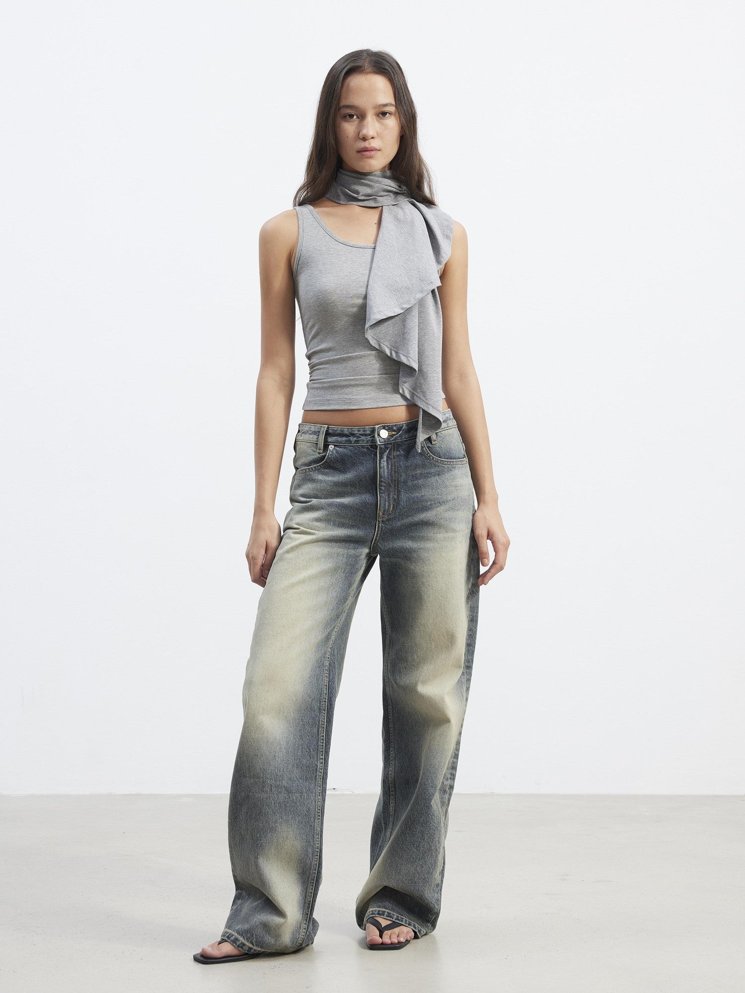 AFTADAWN Cropped Removable Overlay U Neck H Cut Women&