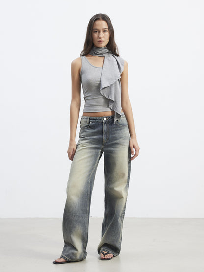 AFTADAWN Cropped Removable Overlay U Neck H Cut Women&