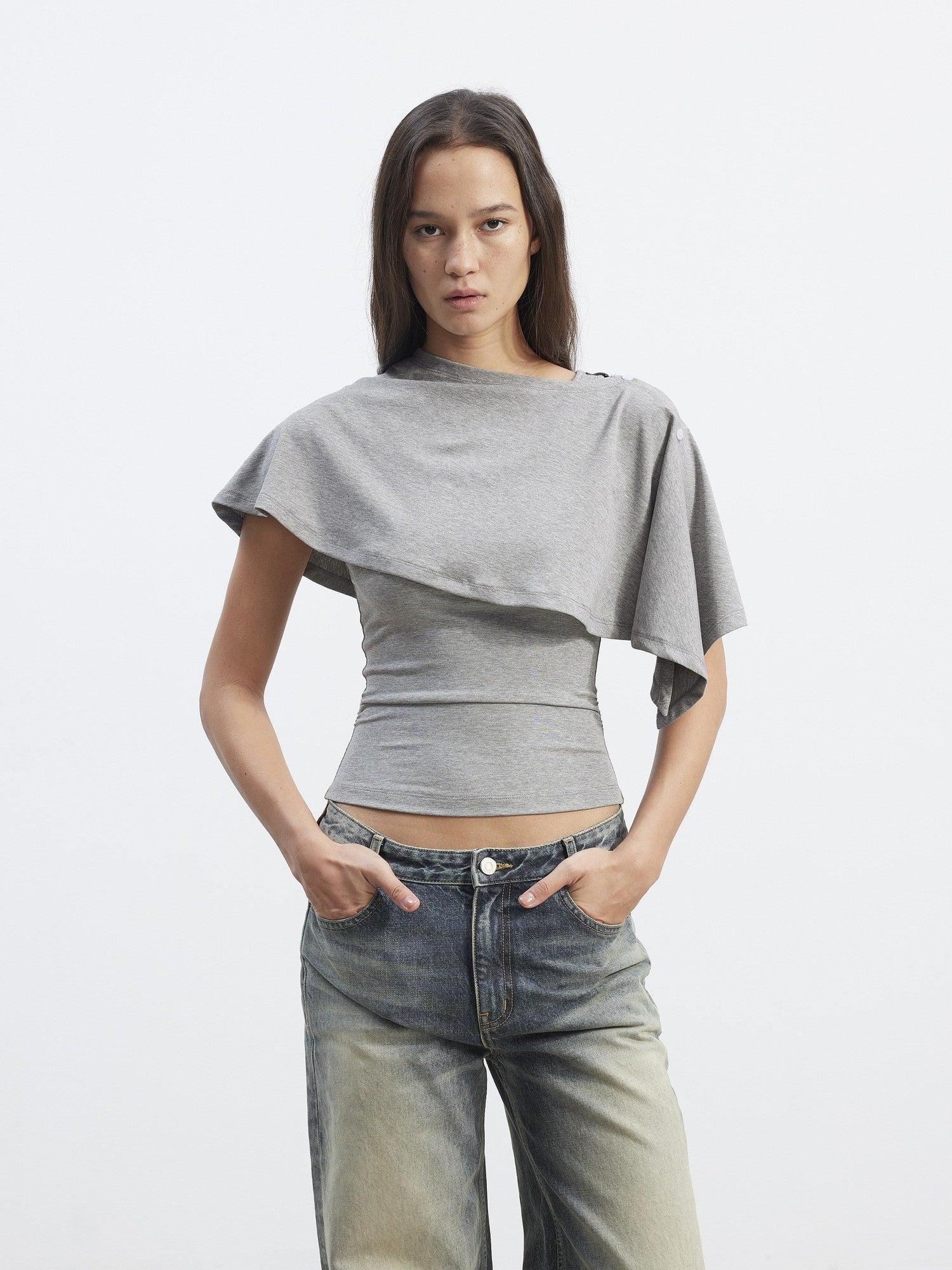 AFTADAWN Cropped Removable Overlay U Neck H Cut Women&