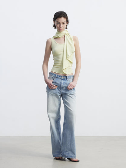 AFTADAWN Cropped Removable Overlay U Neck H Cut Women&