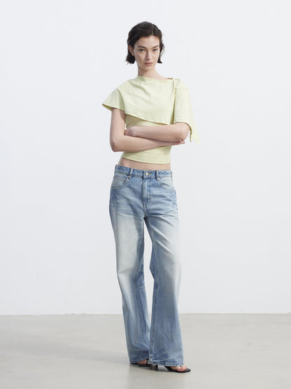 AFTADAWN Cropped Removable Overlay U Neck H Cut Women&