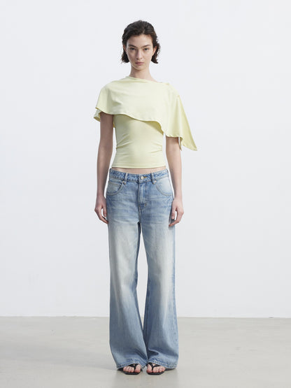 AFTADAWN Cropped Removable Overlay U Neck H Cut Women&