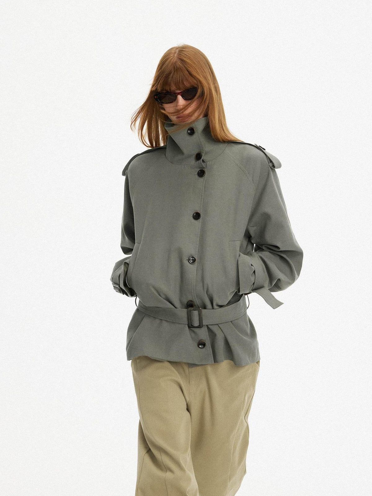 AFTADAWN Cropped Single Breasted Loose Fit Lapel Women&