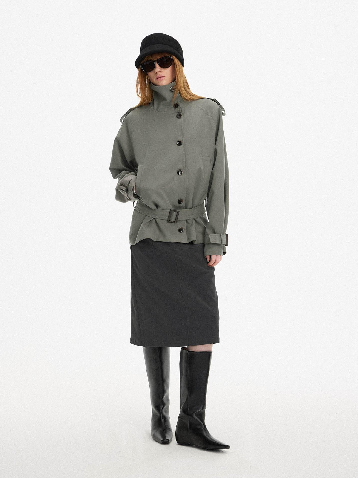 AFTADAWN Cropped Single Breasted Loose Fit Lapel Women&