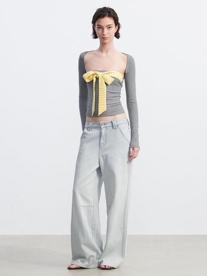 AFTADAWN Cropped Striped Tie Two Piece Women&