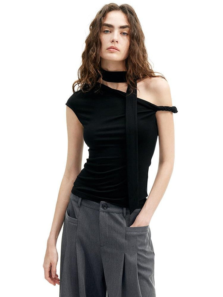 AFTADAWN Cropped Twist Knot Tie Asymmetric Neck Women&