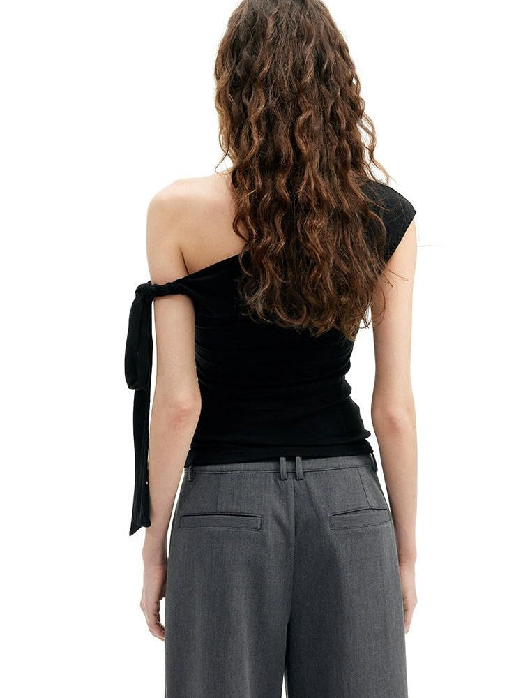 AFTADAWN Cropped Twist Knot Tie Asymmetric Neck Women&