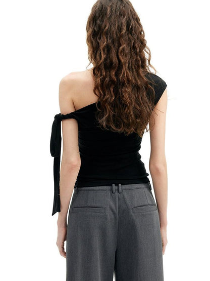 AFTADAWN Cropped Twist Knot Tie Asymmetric Neck Women&