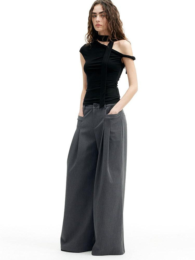AFTADAWN Cropped Twist Knot Tie Asymmetric Neck Women&
