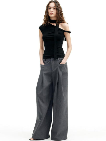 AFTADAWN Cropped Twist Knot Tie Asymmetric Neck Women&