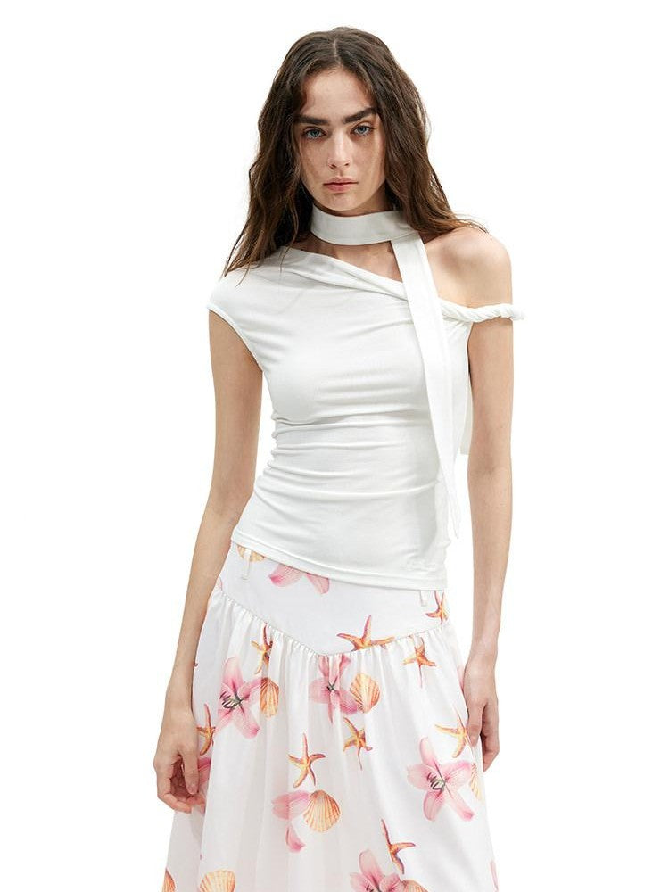 AFTADAWN Cropped Twist Knot Tie Asymmetric Neck Women&