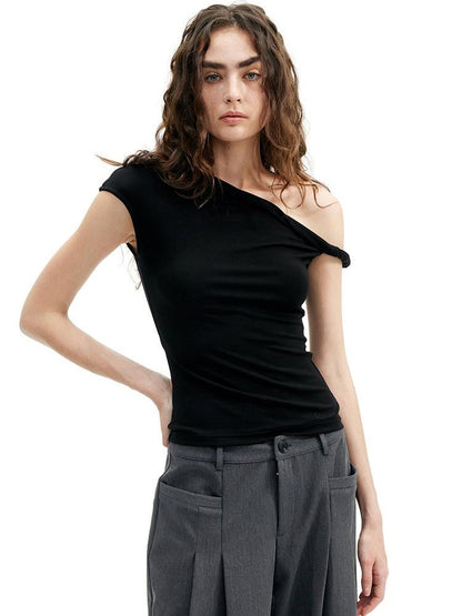 AFTADAWN Cropped Twist Knot Tie Asymmetric Neck Women&