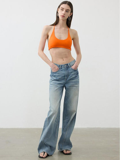 AFTADAWN Cropped U Neck Halter Tie Padded Modal Yoga Women&