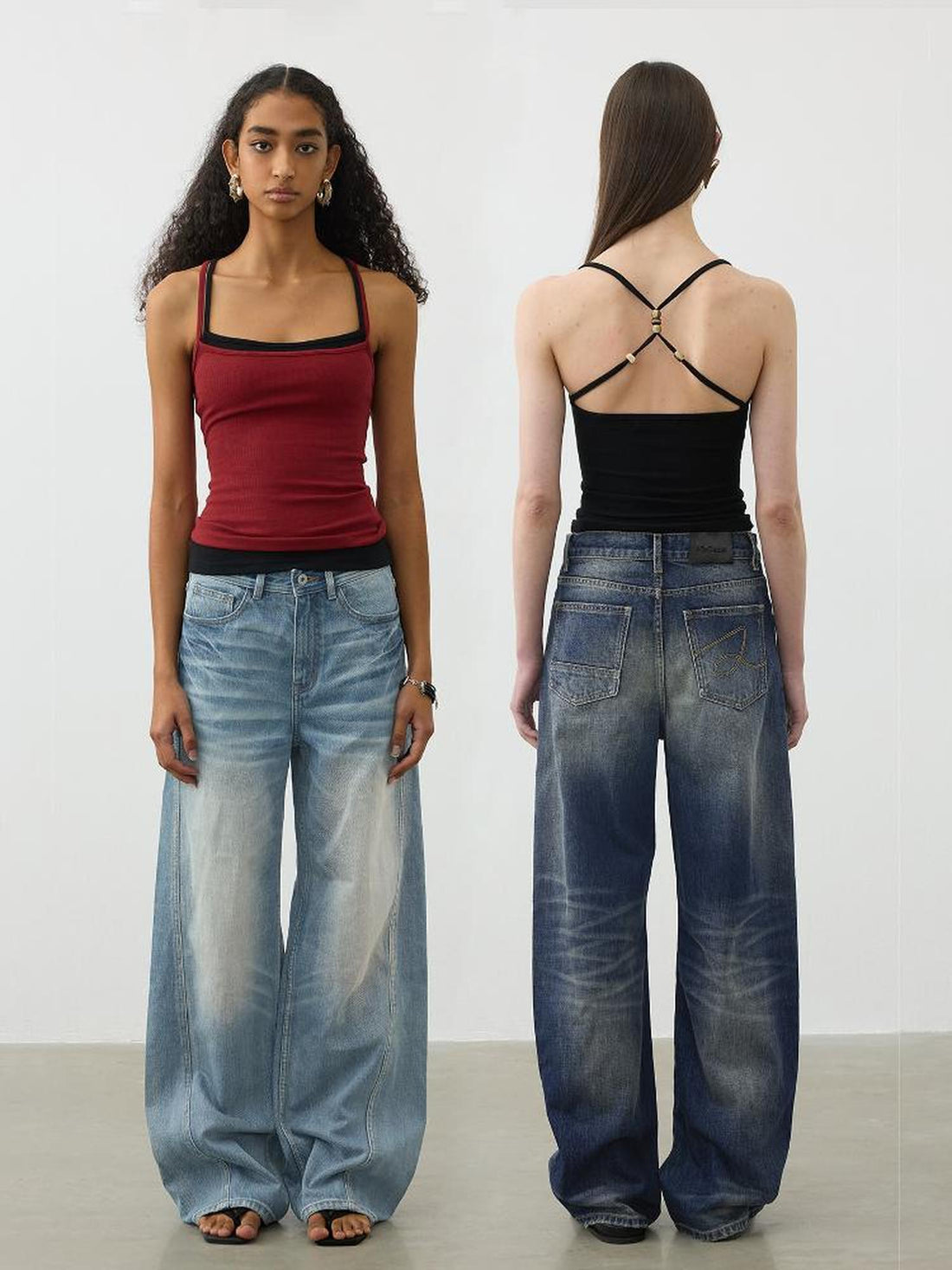 AFTADAWN Cross Back Beaded Ribbed Tank Top