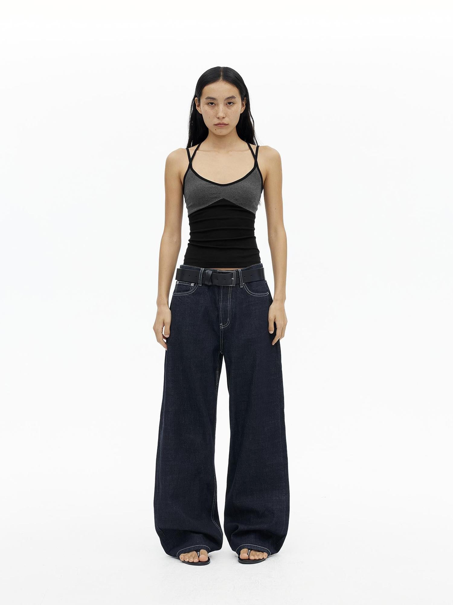 AFTADAWN Cross Back Ribbed Tank With Color Blocking