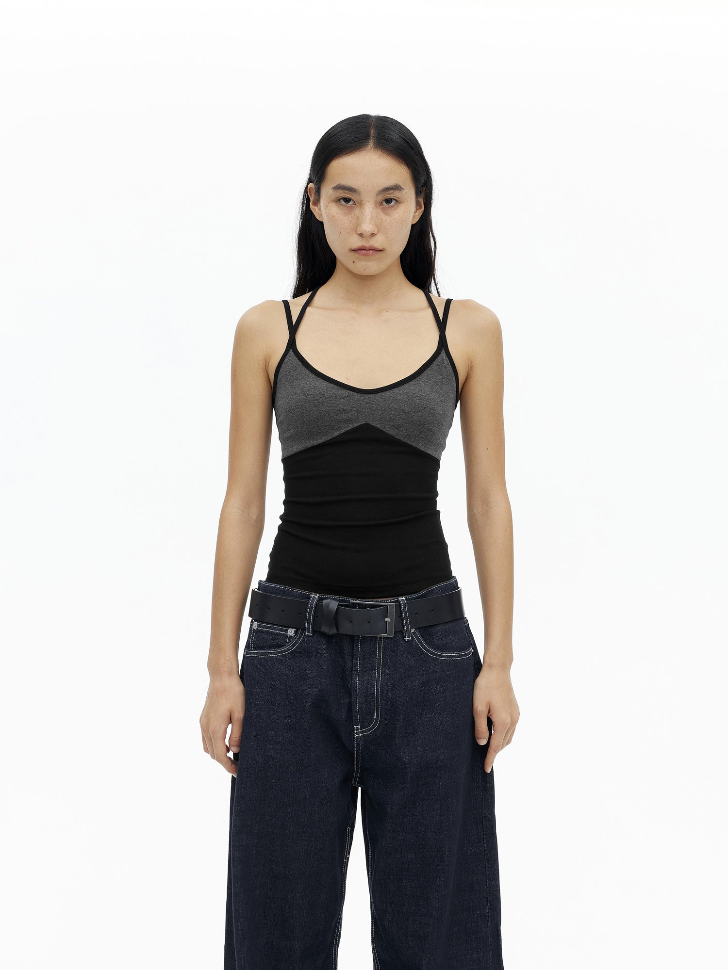 AFTADAWN Cross Back Ribbed Tank With Color Blocking