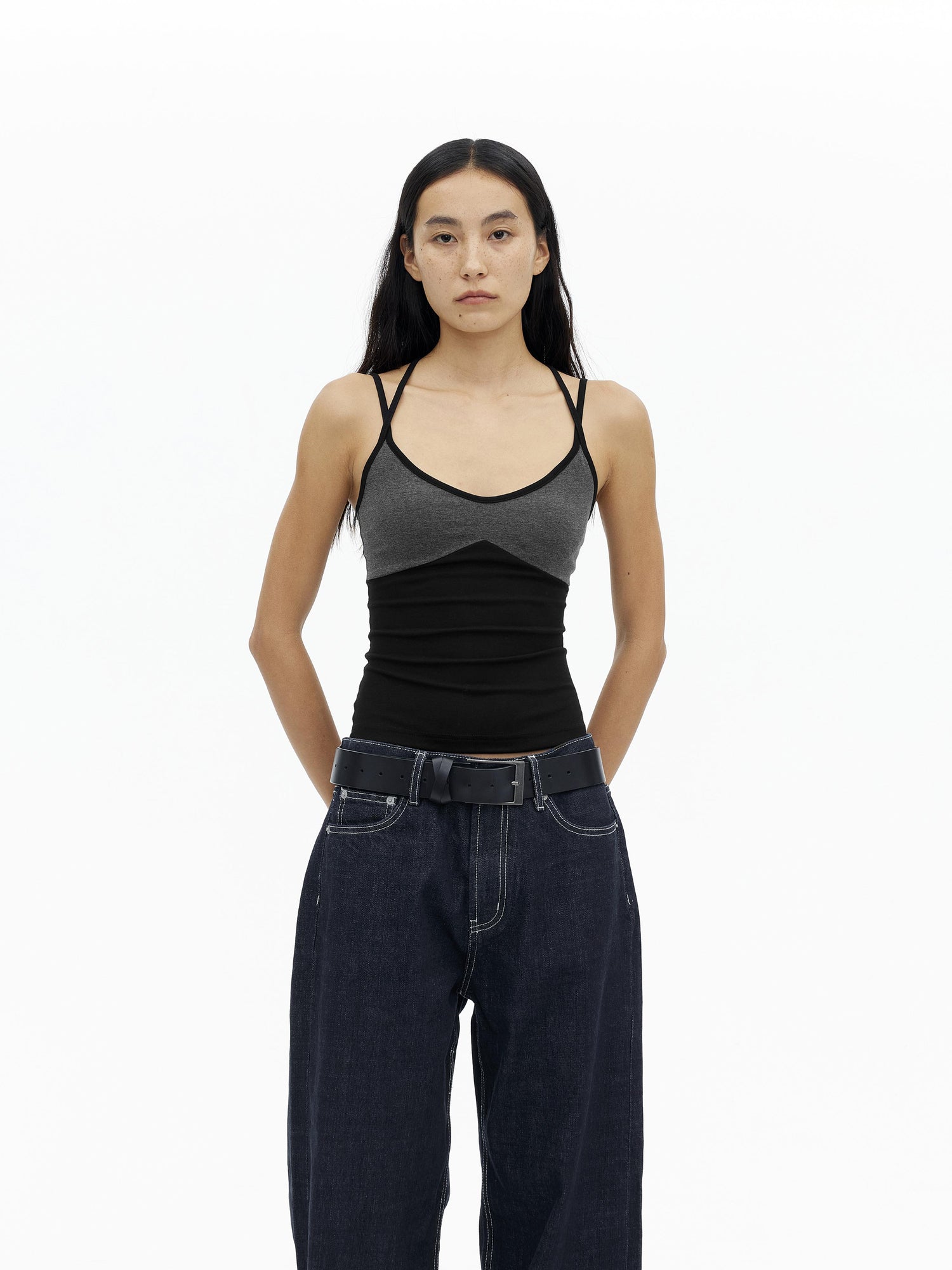 AFTADAWN Cross Back Ribbed Tank With Color Blocking