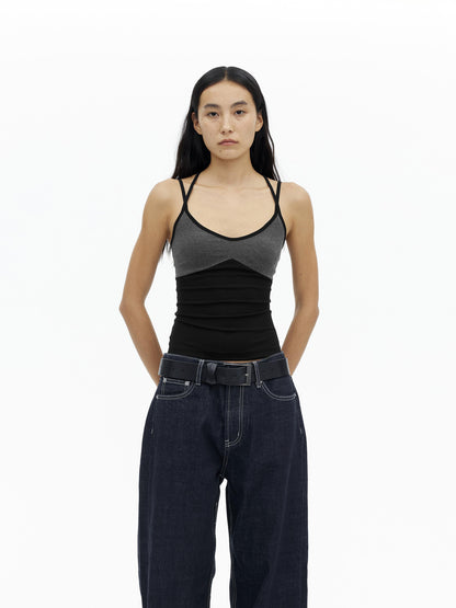 AFTADAWN Cross Back Ribbed Tank With Color Blocking
