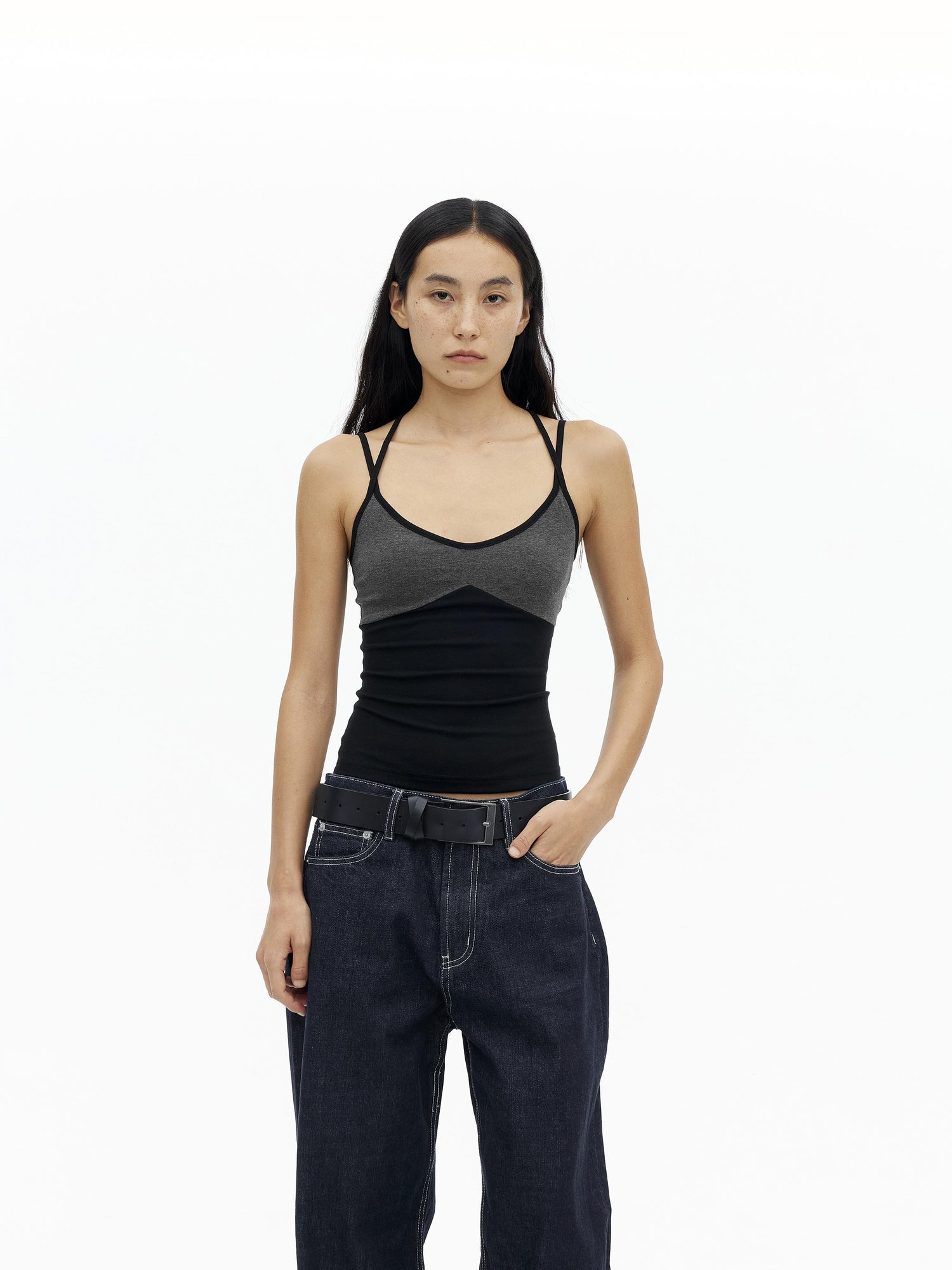 AFTADAWN Cross Back Ribbed Tank With Color Blocking