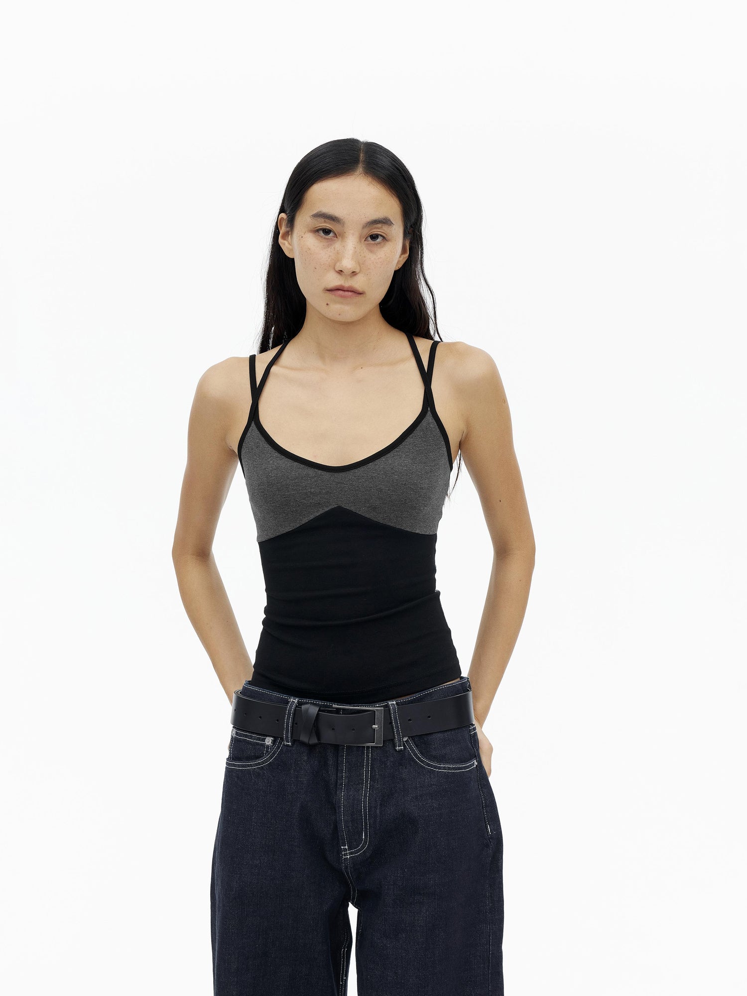 AFTADAWN Cross Back Ribbed Tank With Color Blocking