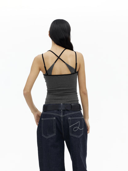 AFTADAWN Cross Back Ribbed Tank With Color Blocking