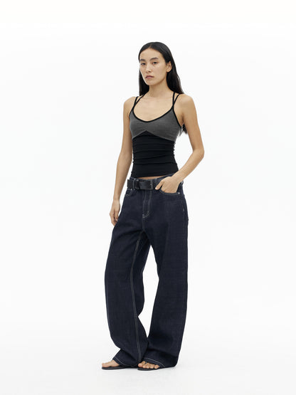 AFTADAWN Cross Back Ribbed Tank With Color Blocking