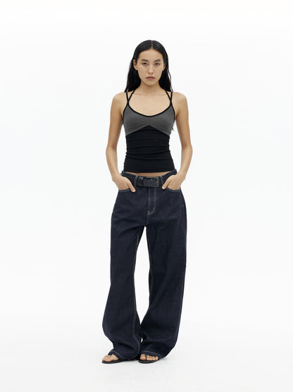 AFTADAWN Cross Back Ribbed Tank With Color Blocking