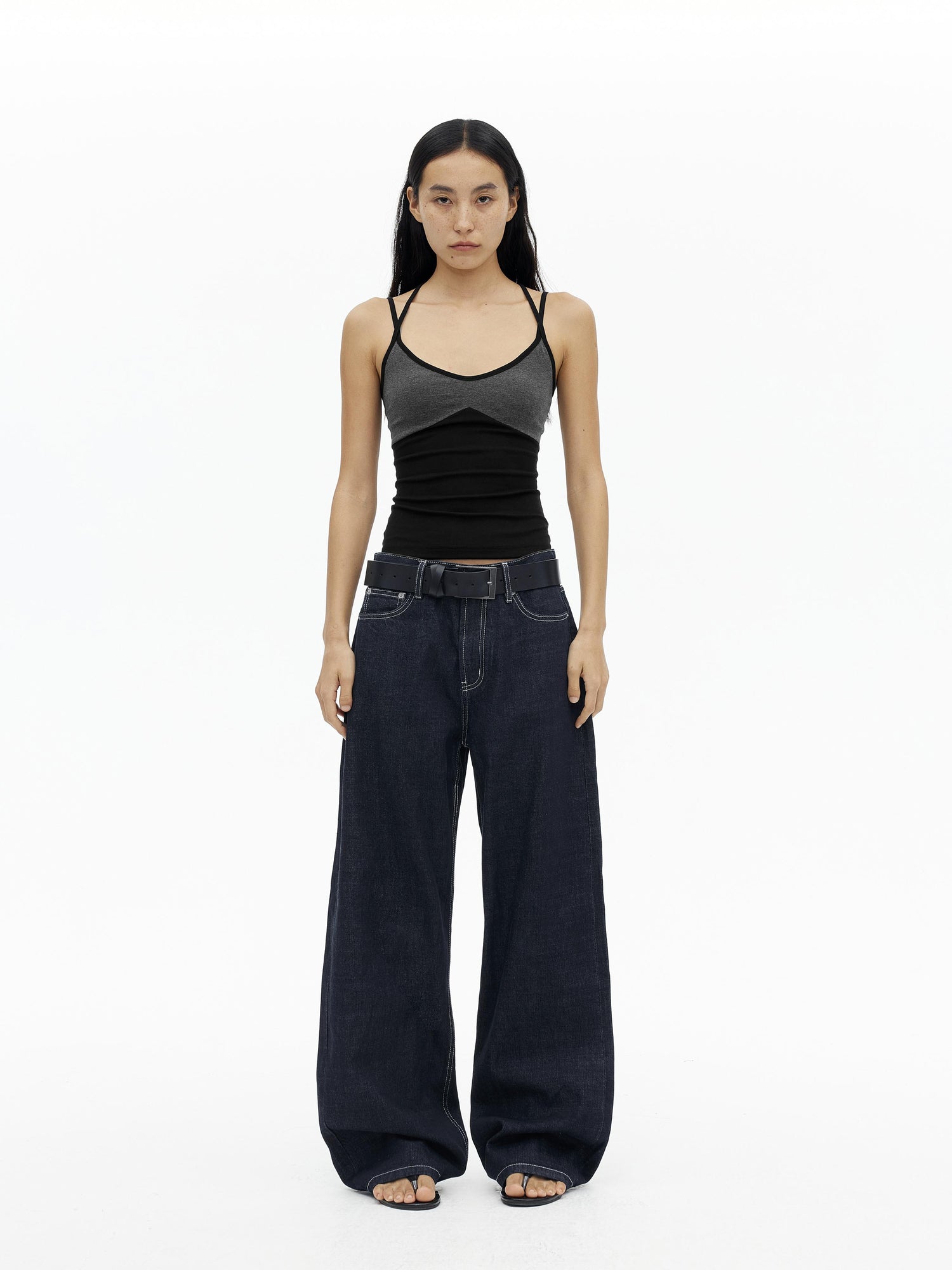 AFTADAWN Cross Back Ribbed Tank With Color Blocking