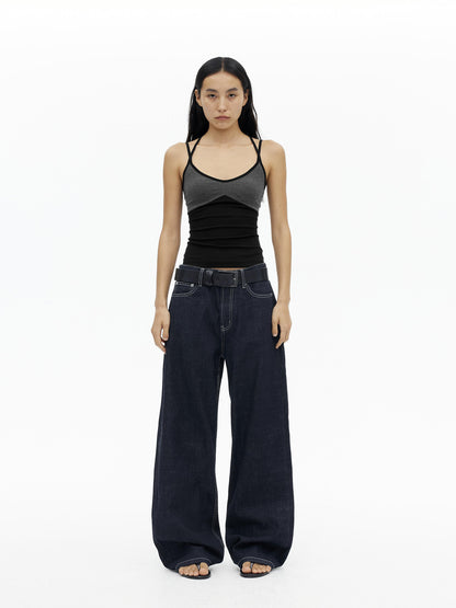 AFTADAWN Cross Back Ribbed Tank With Color Blocking