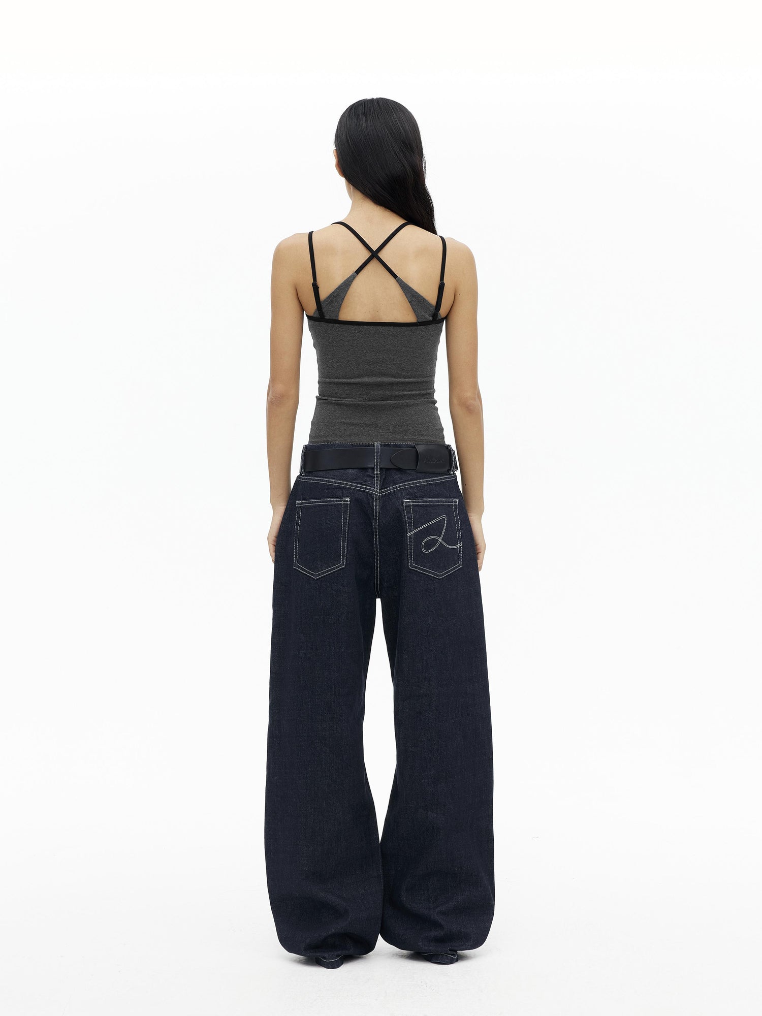 AFTADAWN Cross Back Ribbed Tank With Color Blocking