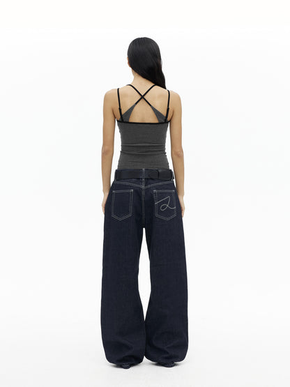 AFTADAWN Cross Back Ribbed Tank With Color Blocking