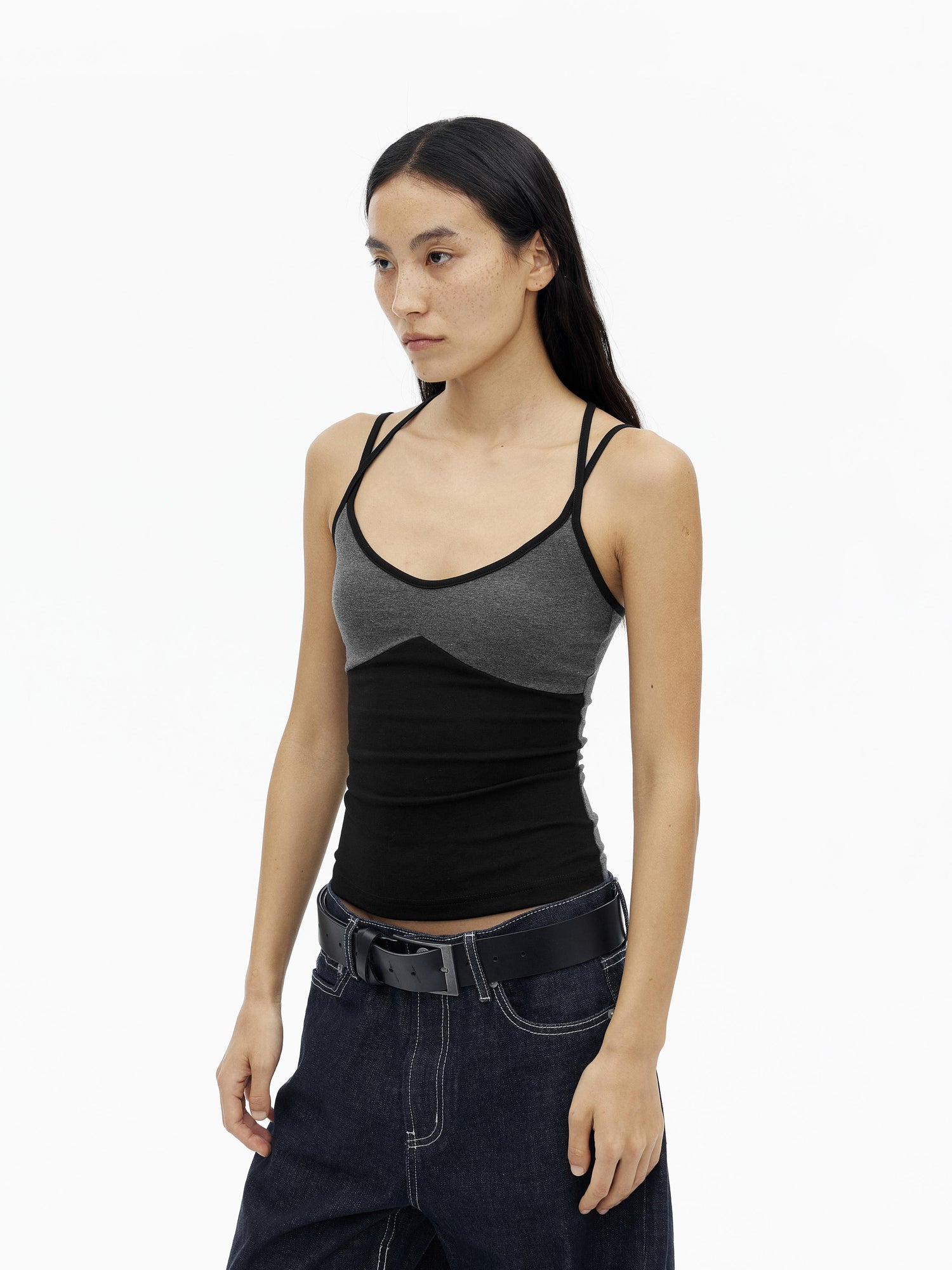 AFTADAWN Cross Back Ribbed Tank With Color Blocking