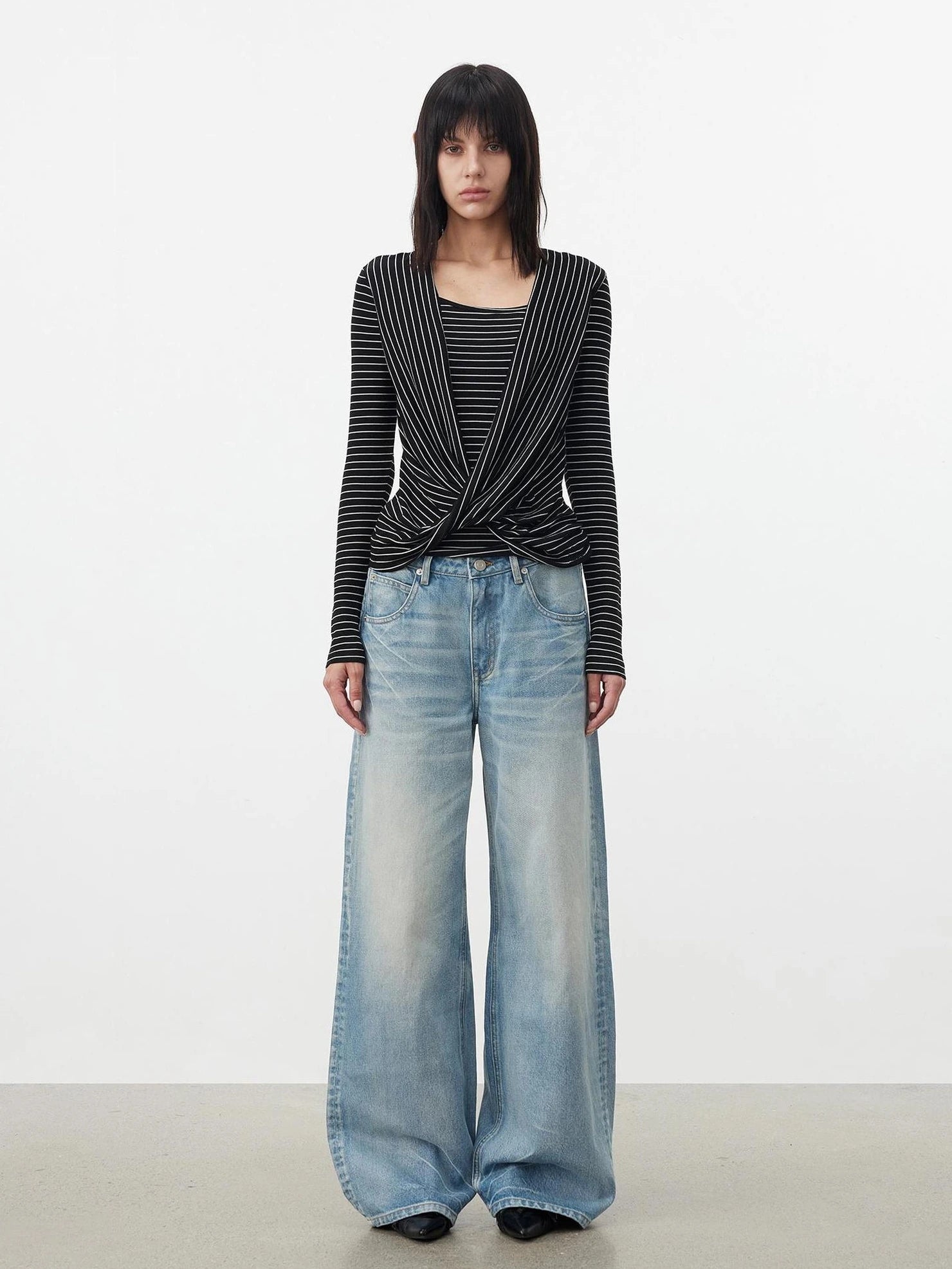 AFTADAWN Cross Over Draped Neck Layered Top T-shirt