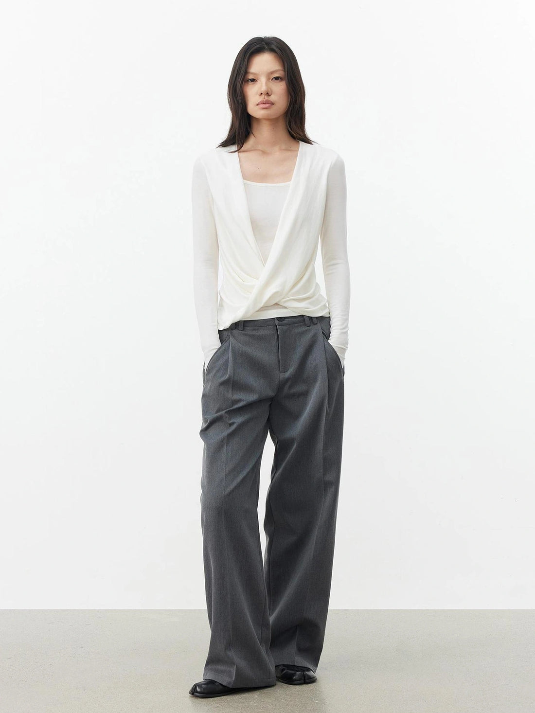 AFTADAWN Cross Over Draped Neck Layered Top T-shirt