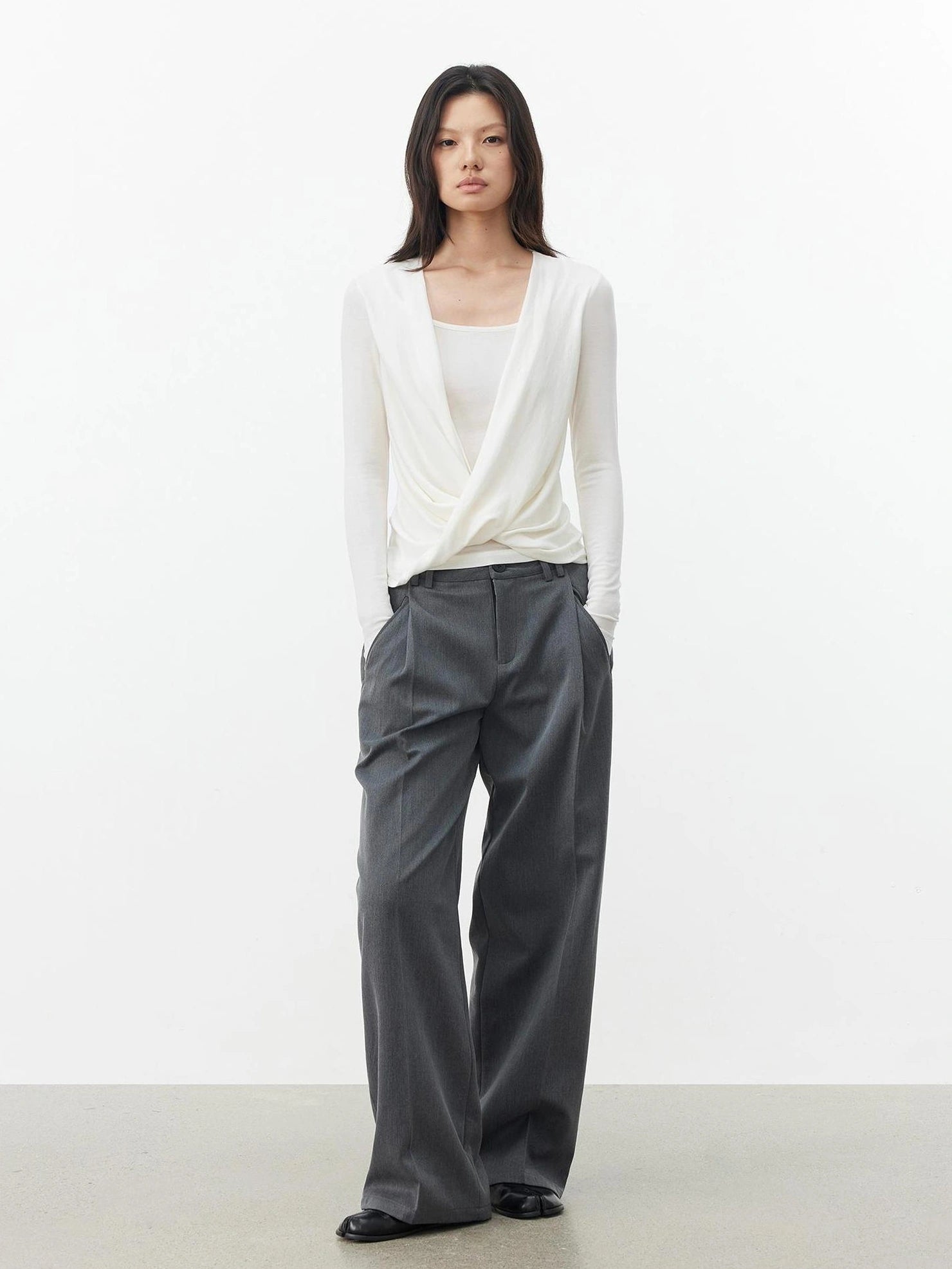 AFTADAWN Cross Over Draped Neck Layered Top T-shirt