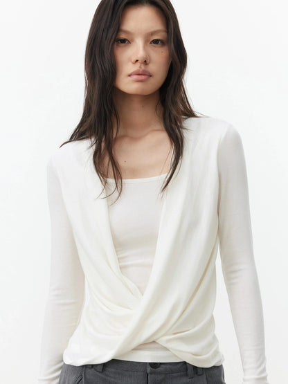 AFTADAWN Cross Over Draped Neck Layered Top T-shirt