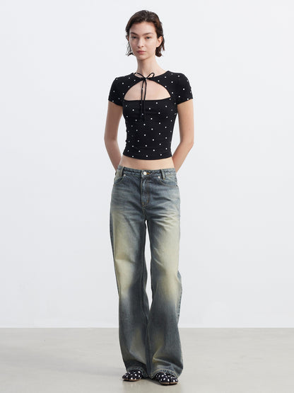 AFTADAWN Cutout Tie Waist Slim Women&