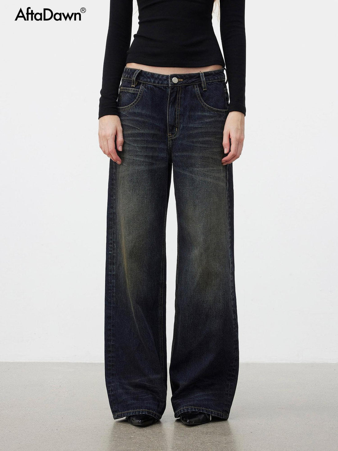 AFTADAWN Dark Blue Distressed Washed Women&