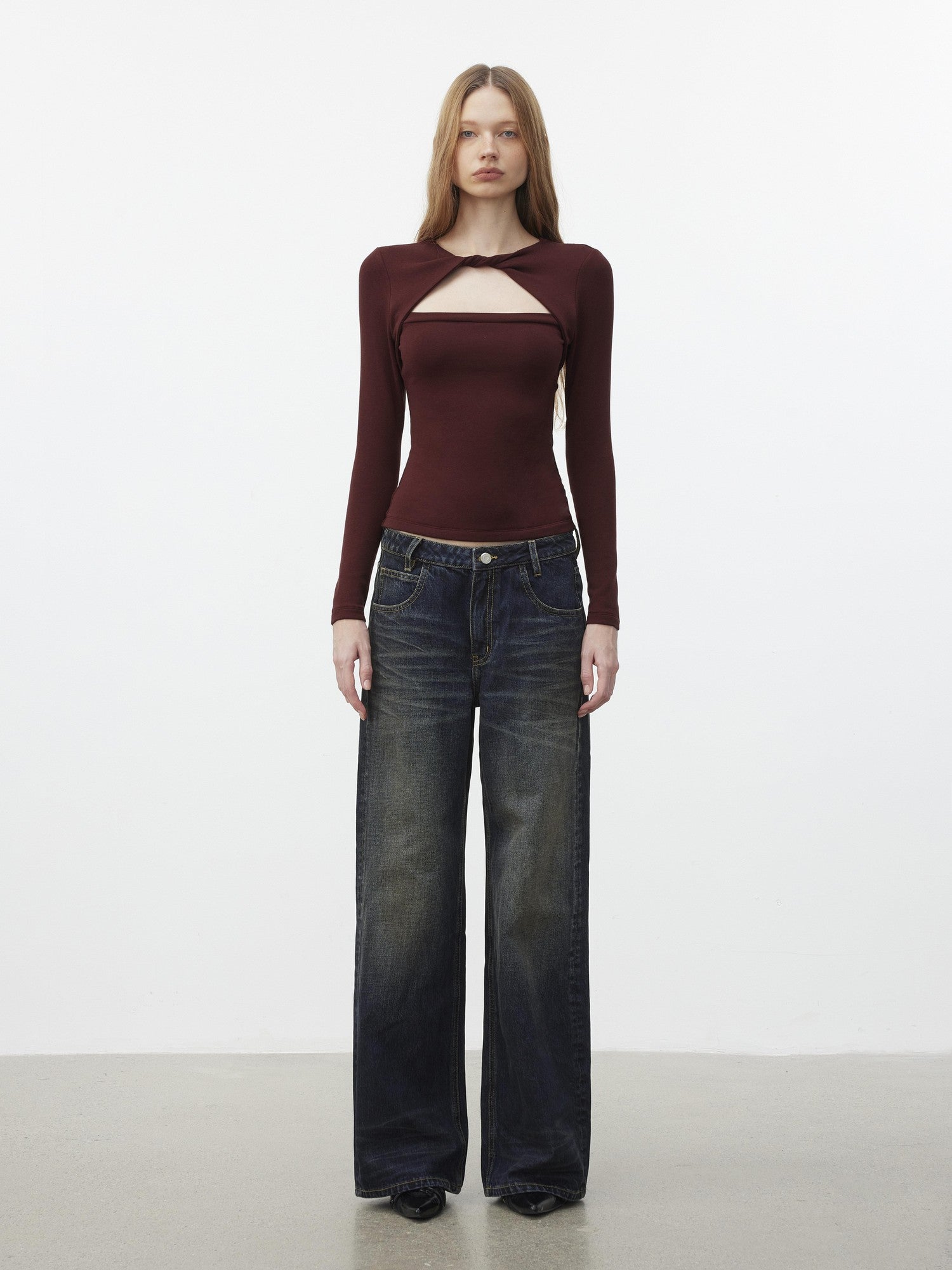 AFTADAWN Dark Blue Distressed Washed Women&