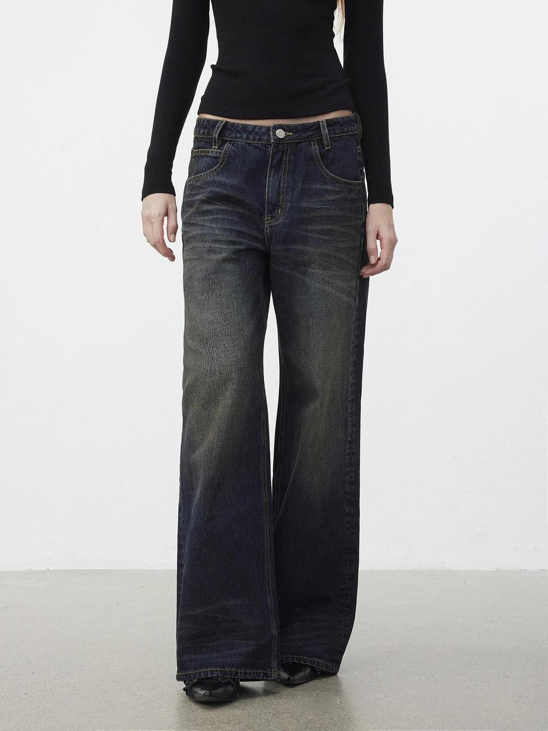 AFTADAWN Dark Blue Distressed Washed Women&