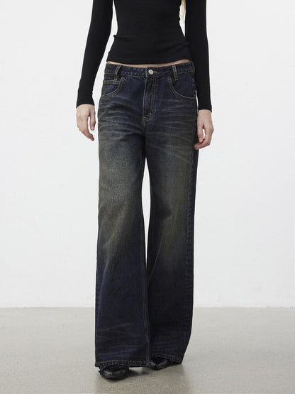 AFTADAWN Dark Blue Distressed Washed Women&