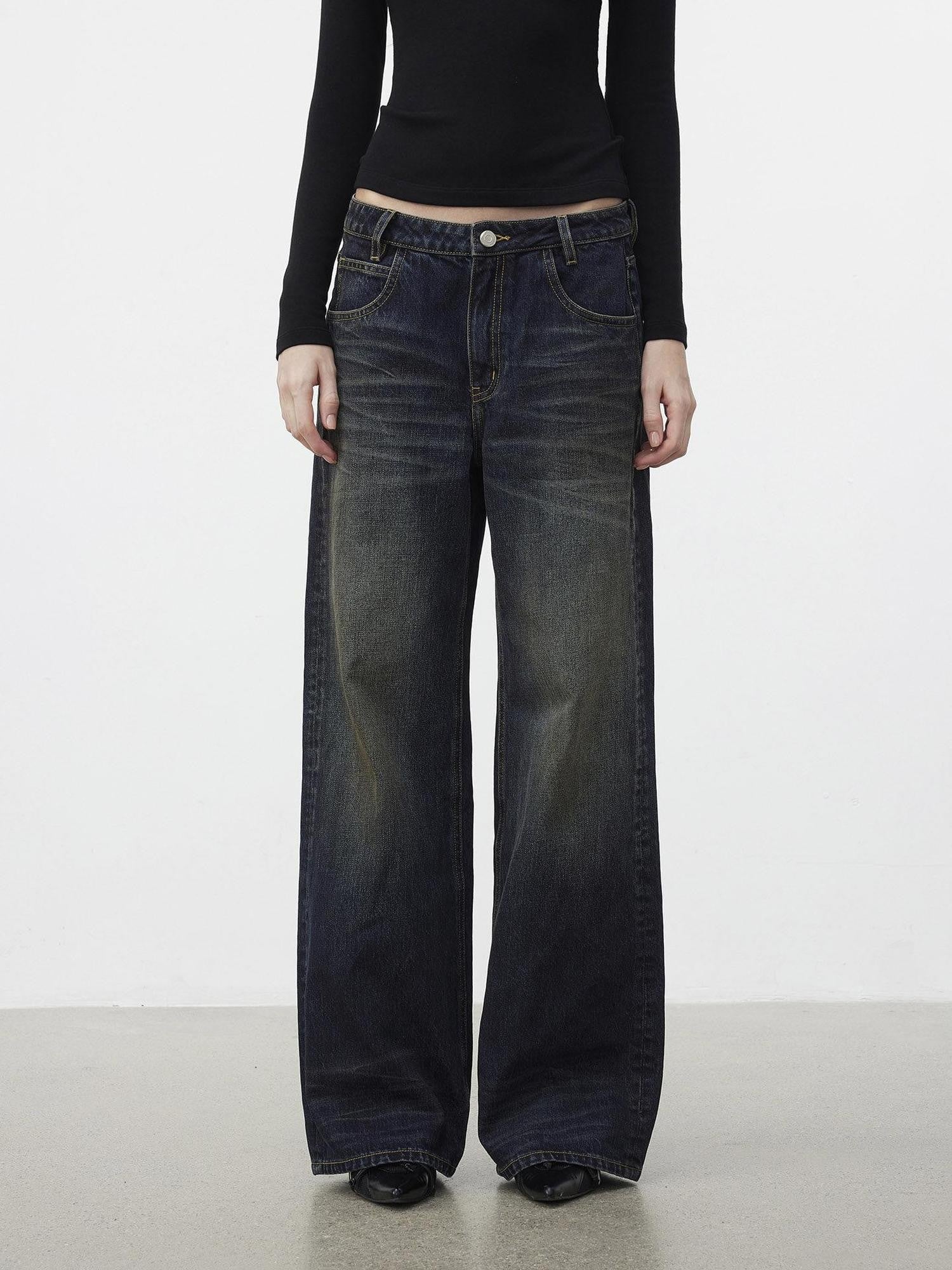 AFTADAWN Dark Blue Distressed Washed Women&