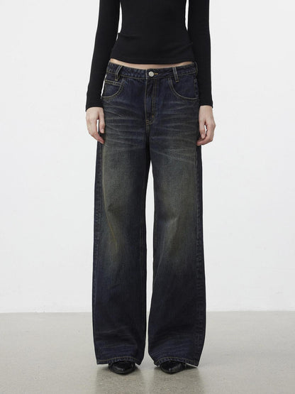 AFTADAWN Dark Blue Distressed Washed Women&