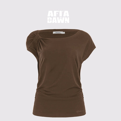 AFTADAWN_Dark_Blue_Knotted_Slanted_Shoulder_Slim_Fit_Women&