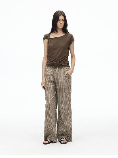 AFTADAWN Dark Blue Knotted Slanted Shoulder Slim Fit Women&