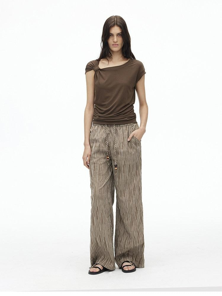 AFTADAWN Dark Blue Knotted Slanted Shoulder Slim Fit Women&