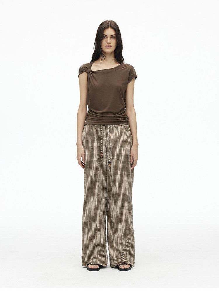 AFTADAWN Dark Blue Knotted Slanted Shoulder Slim Fit Women&